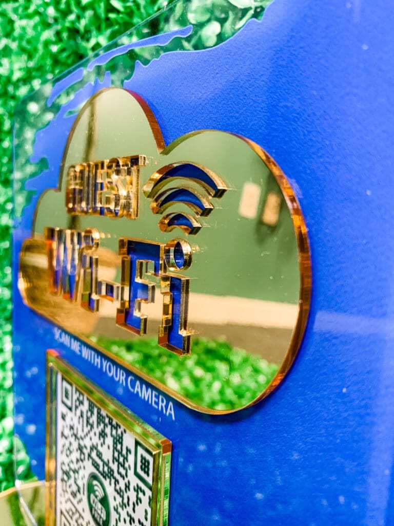 3D wi-fi signboard with QR code gold mirror acrylic