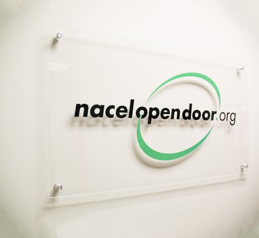 Nacel Open Door Acrylic Stand Off Sign