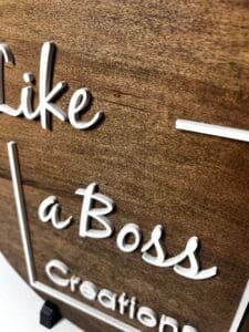 round stained wood and acrylic sign 1