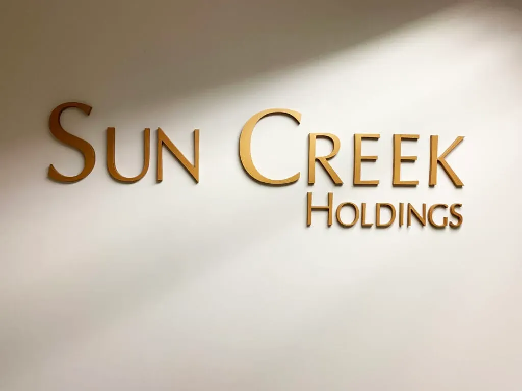 Indoor Signage 1 Sun Creek Holdings metal letters